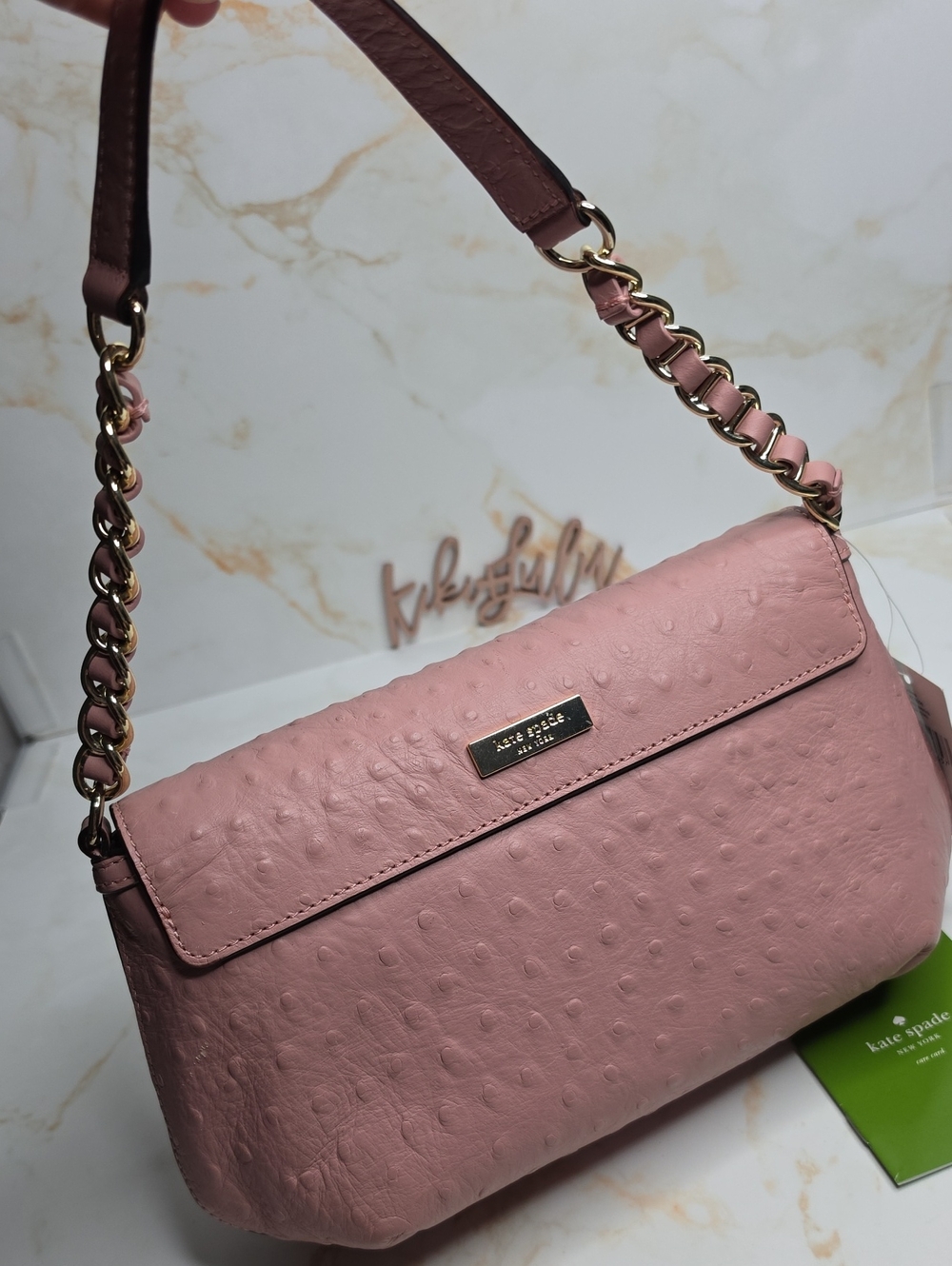 kate spade Blush Pink Bow Shoulder Bag Joleen Charm City Ostrich Rosefrost New - Picture 6 of 10